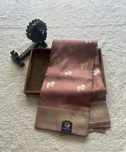 Semi Tissue Georgette Saree Baby Pink Colored Paired with a Zari Border. - Sampradaya Designer Studio