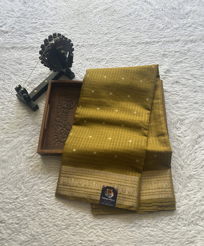 Semi Georgette Checks Saree Mustard Colored Paired with a Zari Border. - Sampradaya Designer Studio