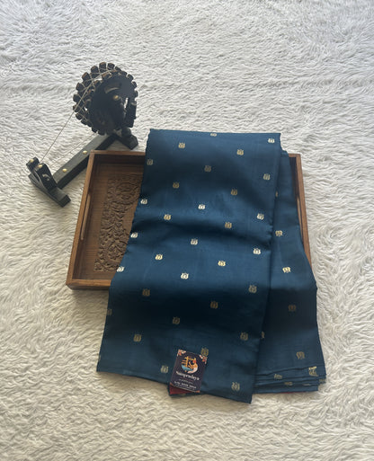 Semi Georgette Saree Peacock Blue Colored Paired with a Borderless. - Sampradaya Designer Studio