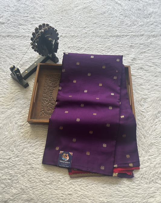 Semi Georgette Saree Violet Colored Paired with a Borderless. - Sampradaya Designer Studio