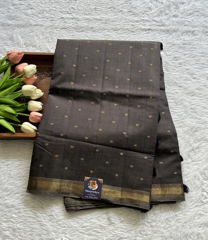 Semi Tussar Saree Snuff Colored Complemented with a Zari Border. - Sampradaya Designer Studio
