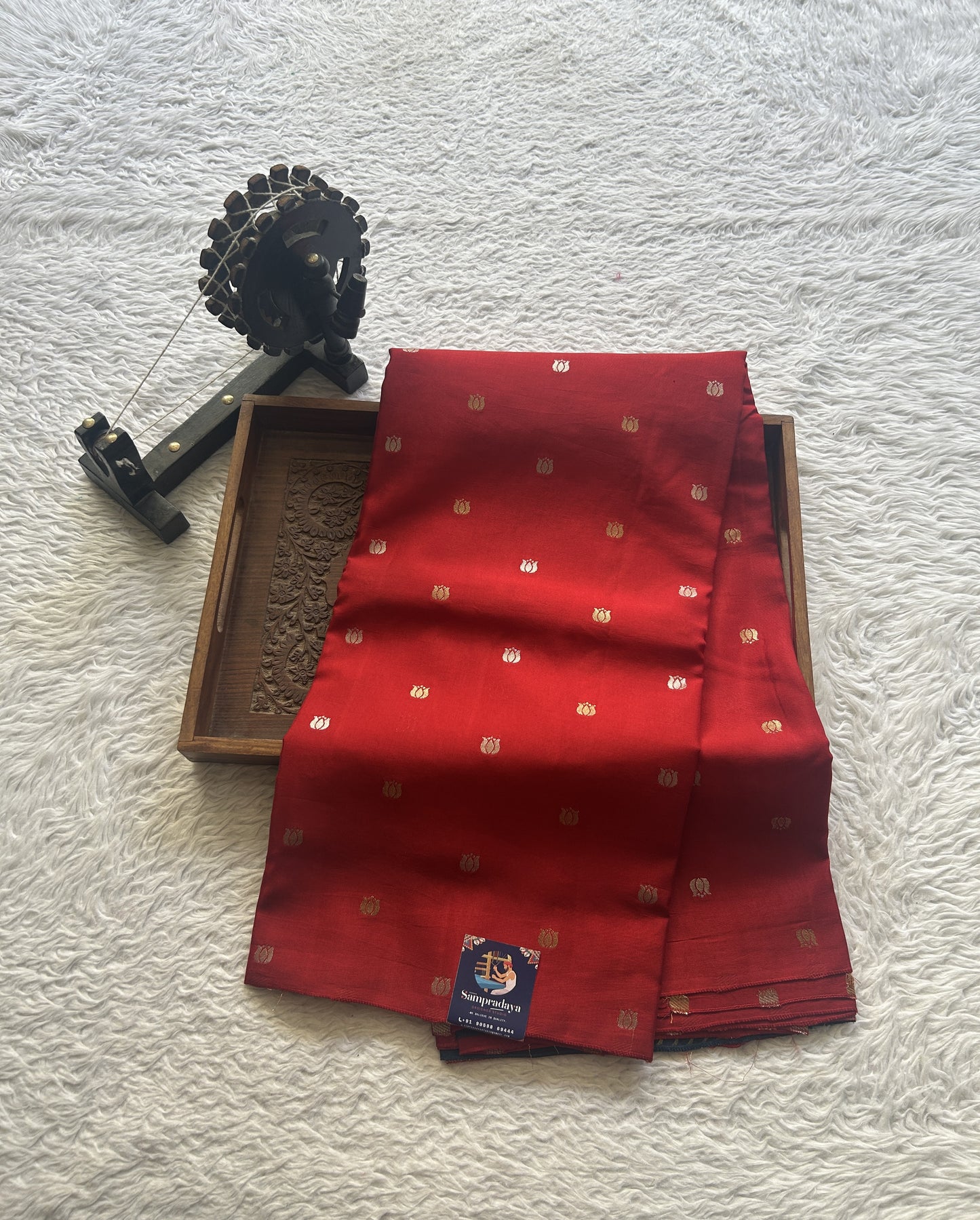Semi Georgette Saree Red Colored Paired with a Borderless. - Sampradaya Designer Studio