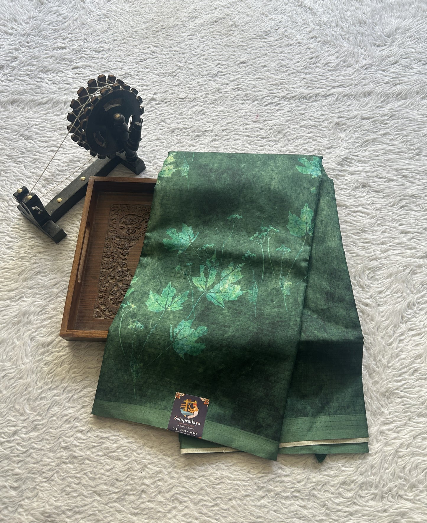 Semi Tussar Saree Forest Green Colored complemented with a Borderless. - Sampradaya Designer Studio