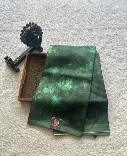 Semi Tussar Saree Forest Green Colored complemented with a Borderless. - Sampradaya Designer Studio