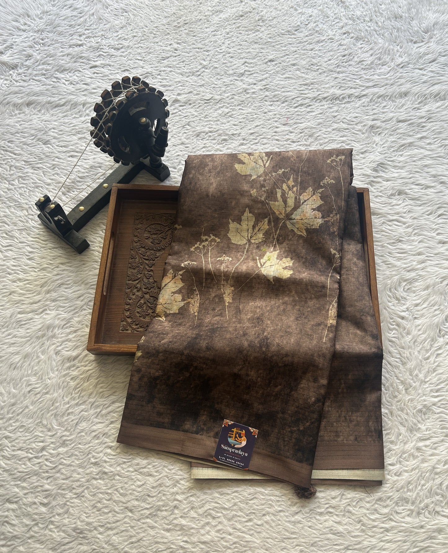 Semi Tussar Saree Colored Snuff Complemented with a Borderless. - Sampradaya Designer Studio