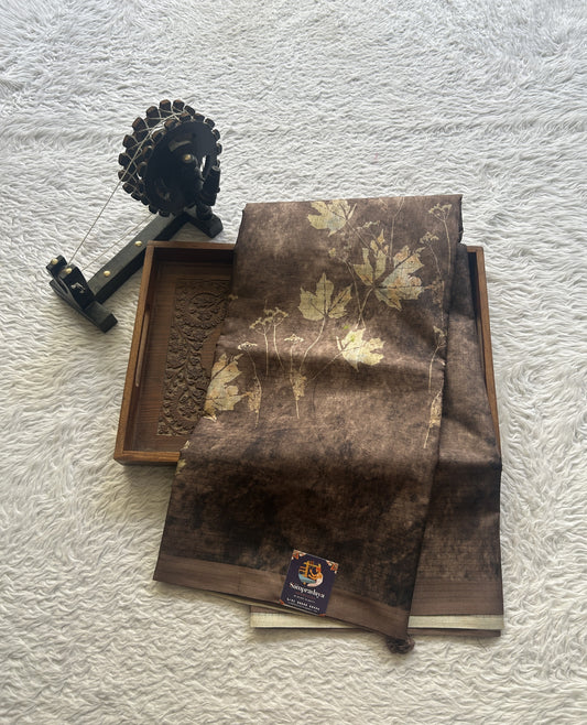 Semi Tussar Saree Colored Snuff Complemented with a Borderless. - Sampradaya Designer Studio