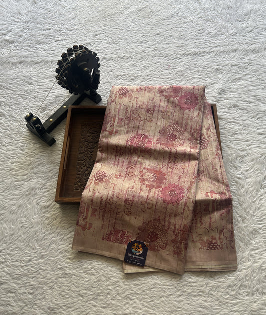 Semi Tussar Saree Colored Very Light Pink Complemented with a Borderless. - Sampradaya Designer Studio