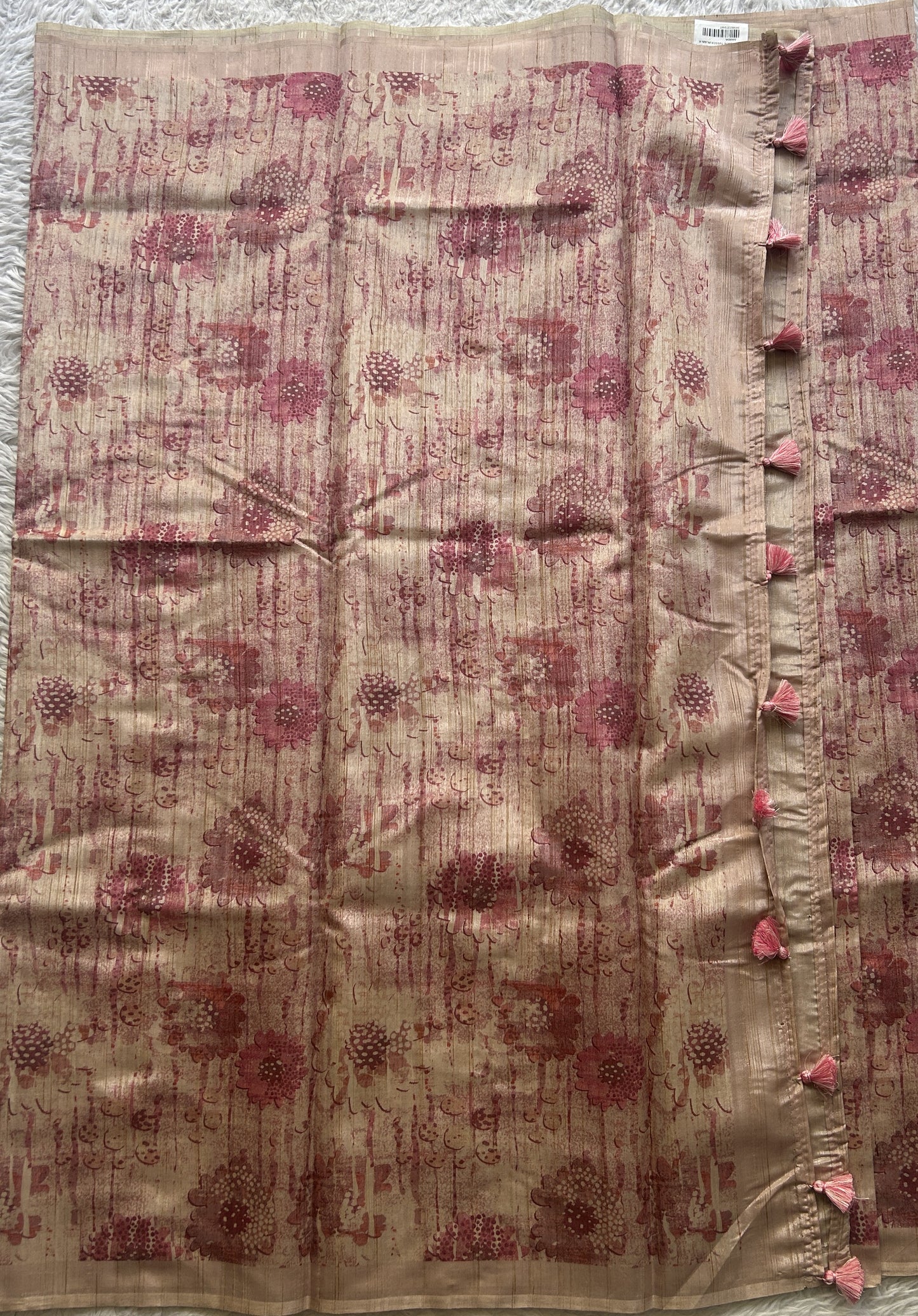 Semi Tussar Saree Colored Very Light Pink Complemented with a Borderless. - Sampradaya Designer Studio