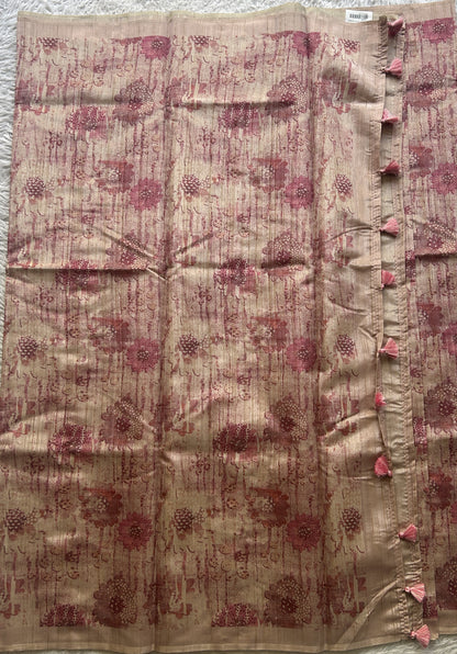 Semi Tussar Saree Colored Very Light Pink Complemented with a Borderless. - Sampradaya Designer Studio