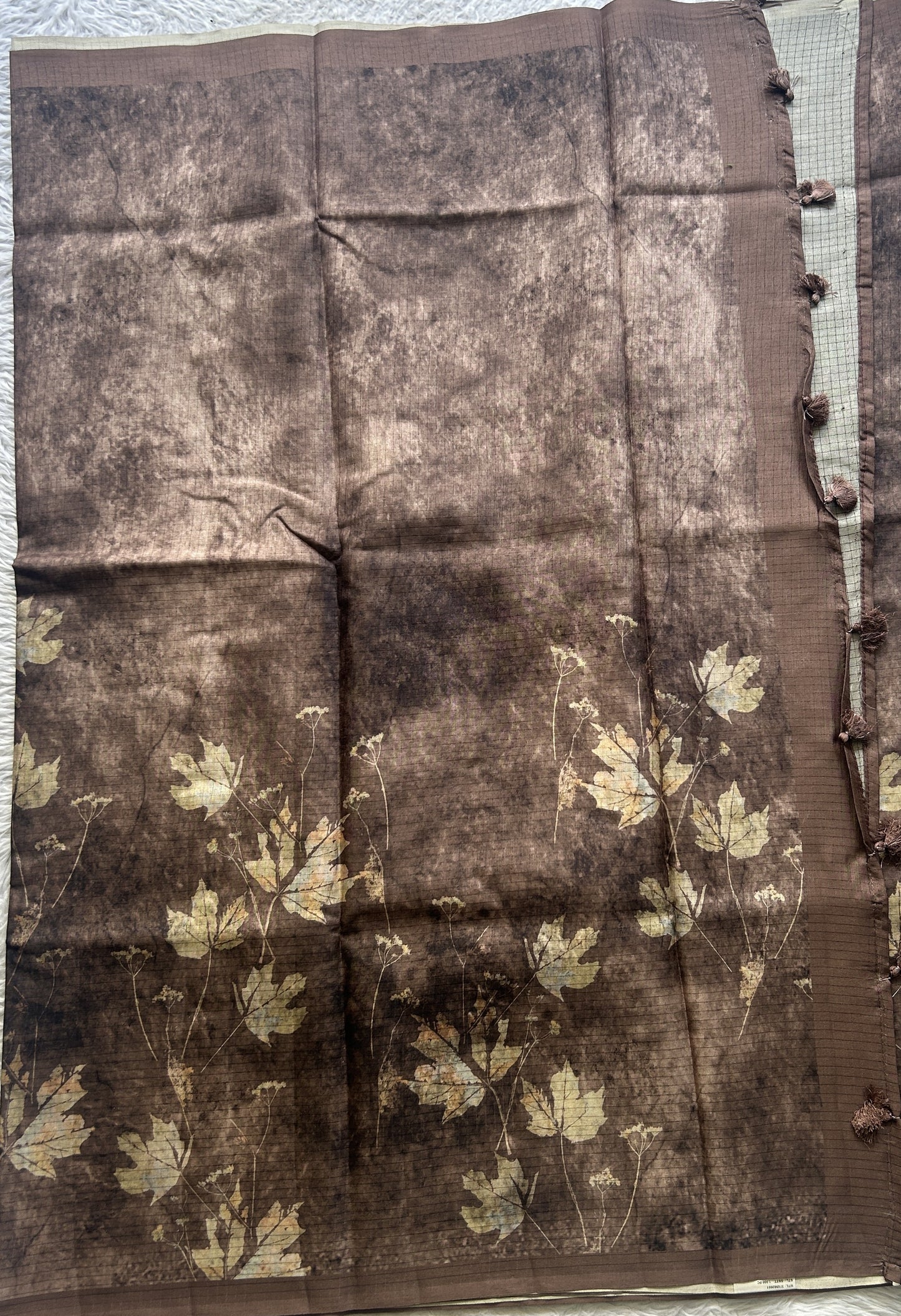 Semi Tussar Saree Colored Snuff Complemented with a Borderless. - Sampradaya Designer Studio