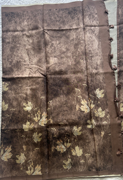 Semi Tussar Saree Colored Snuff Complemented with a Borderless. - Sampradaya Designer Studio