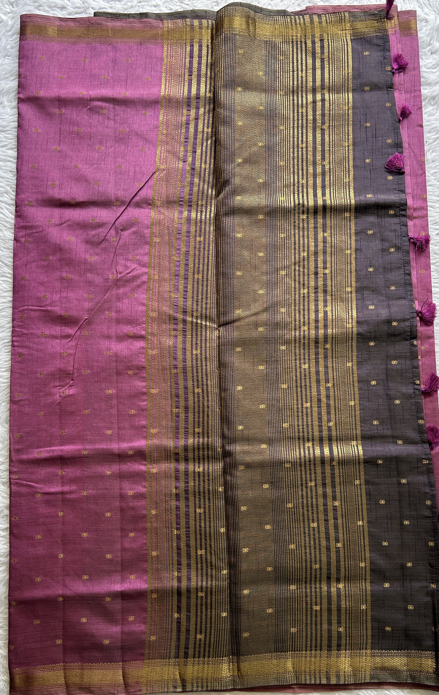 Semi Tussar Saree Dark Lavender Colored Complemented with a Zari Border. - Sampradaya Designer Studio