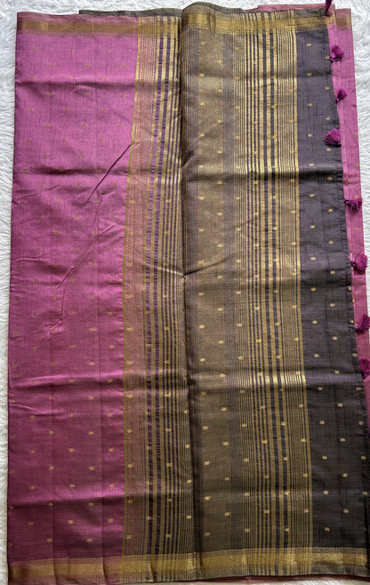 Semi Tussar Saree Dark Lavender Colored Complemented with a Zari Border. - Sampradaya Designer Studio