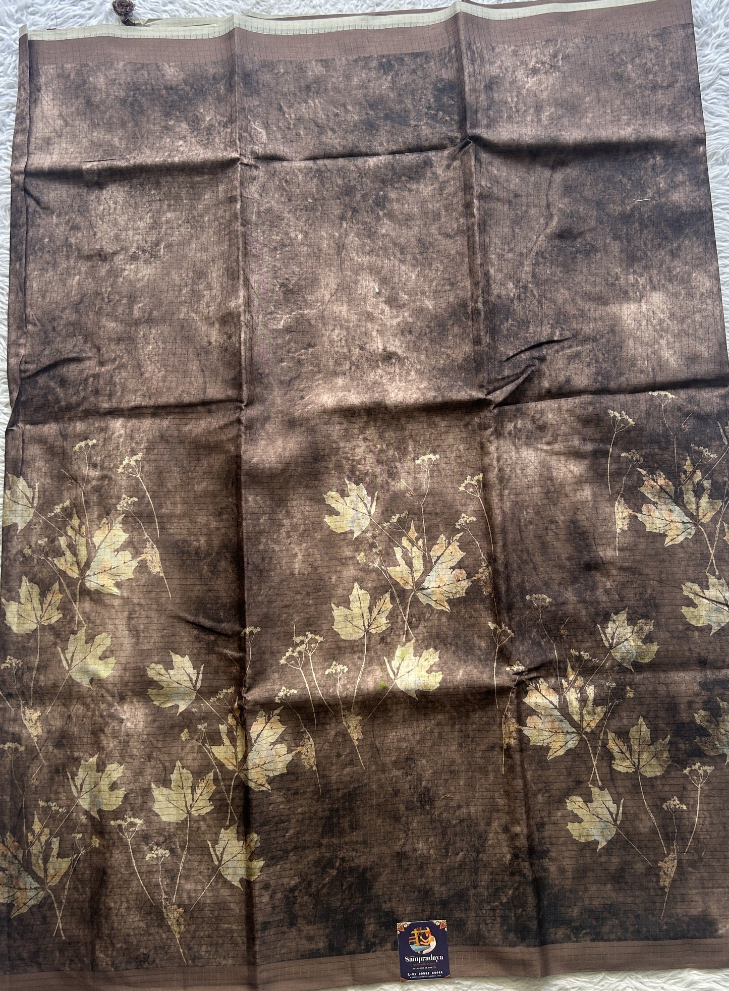 Semi Tussar Saree Colored Snuff Complemented with a Borderless. - Sampradaya Designer Studio