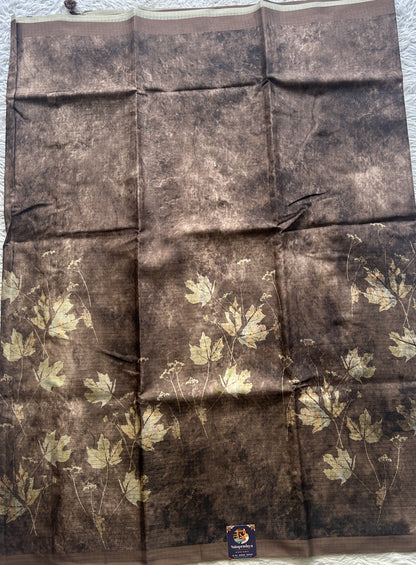Semi Tussar Saree Colored Snuff Complemented with a Borderless. - Sampradaya Designer Studio
