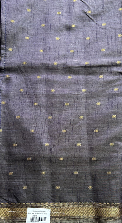 Semi Tussar Saree Dark Lavender Colored Complemented with a Zari Border. - Sampradaya Designer Studio