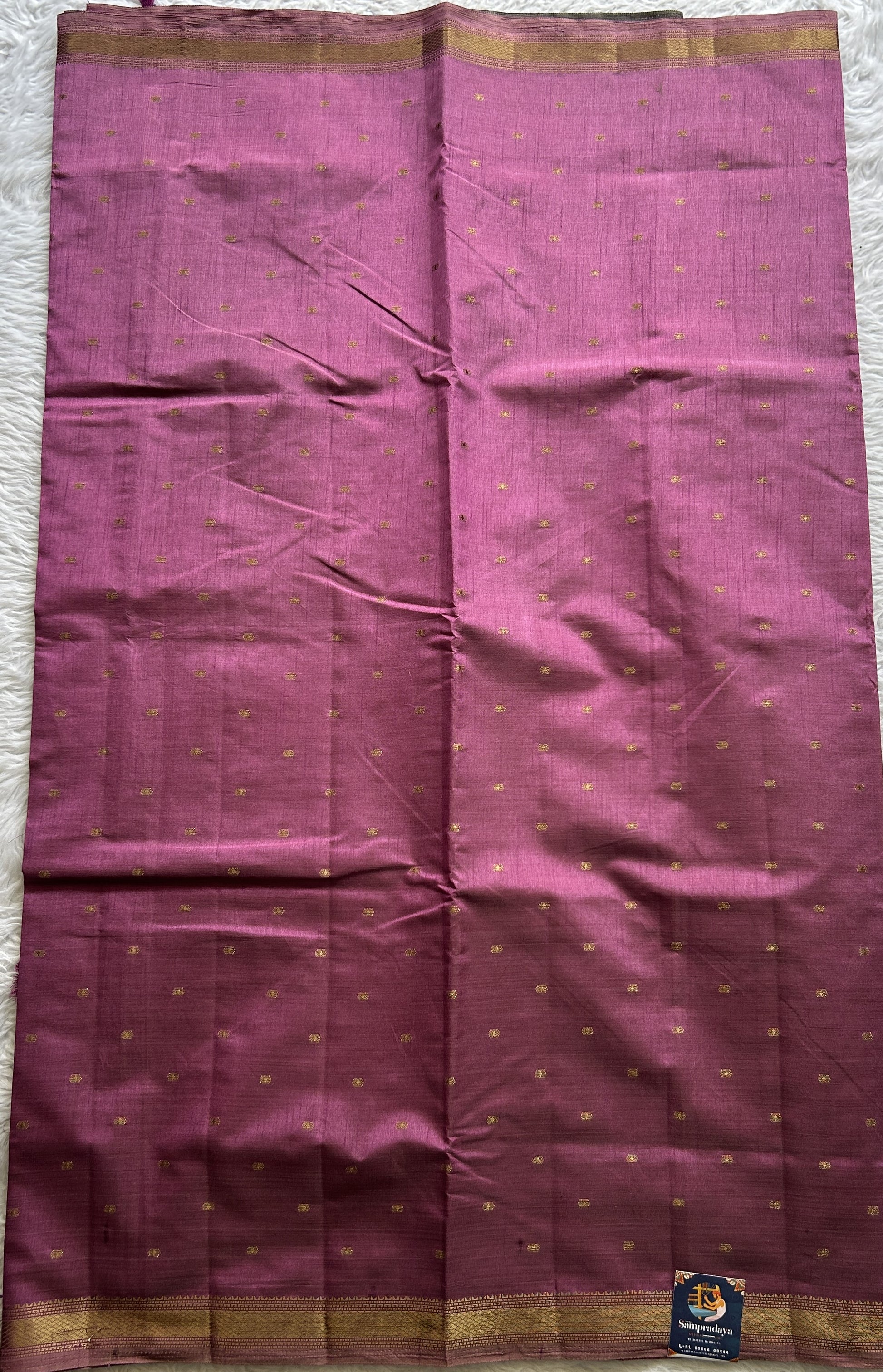 Semi Tussar Saree Dark Lavender Colored Complemented with a Zari Border. - Sampradaya Designer Studio