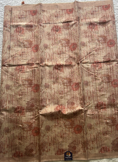 Semi Tussar Saree  Colored Very Light Peach Complemented with a Borderless. - Sampradaya Designer Studio