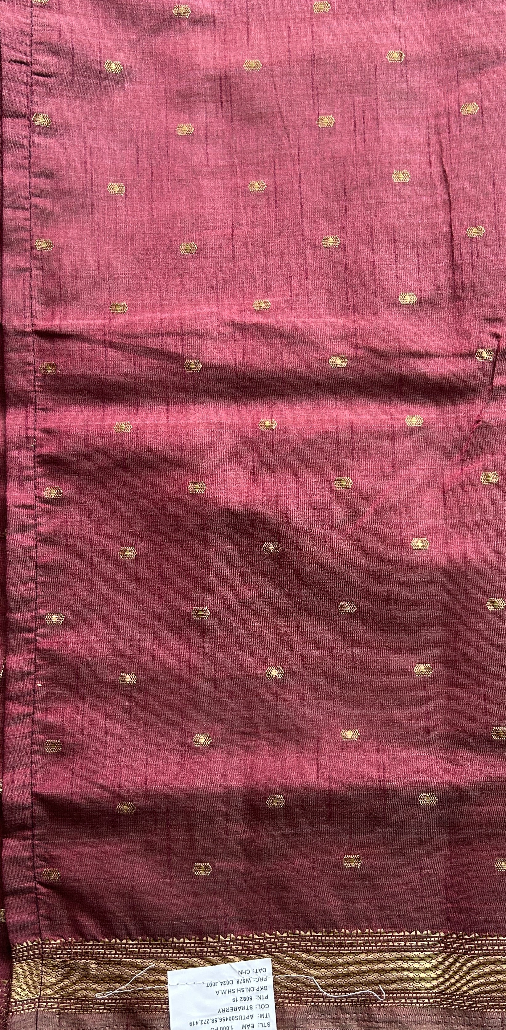Semi Tussar Saree Dark Peach Colored Complemented with a Zari Border. - Sampradaya Designer Studio