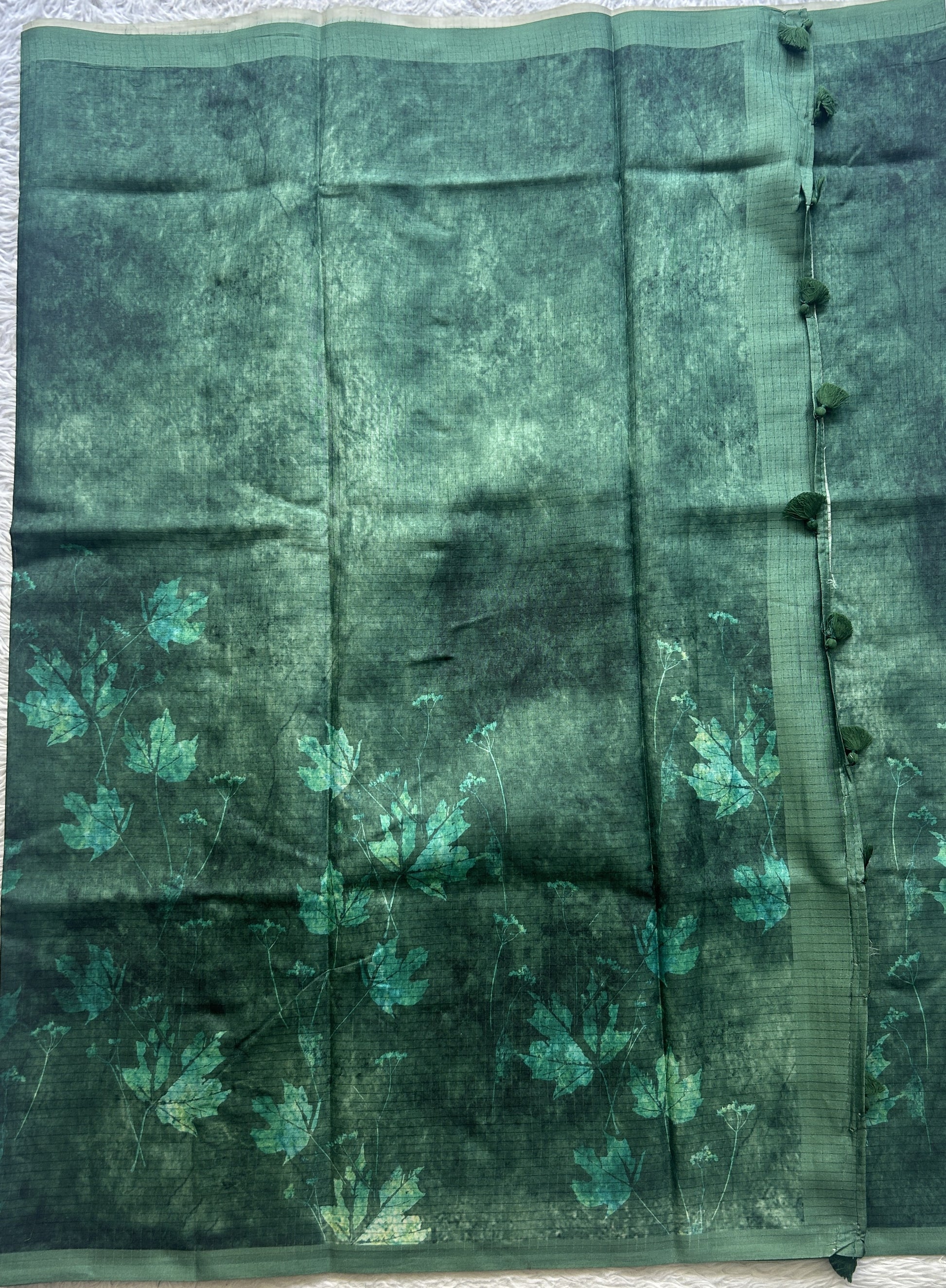Semi Tussar Saree Forest Green Colored complemented with a Borderless. - Sampradaya Designer Studio