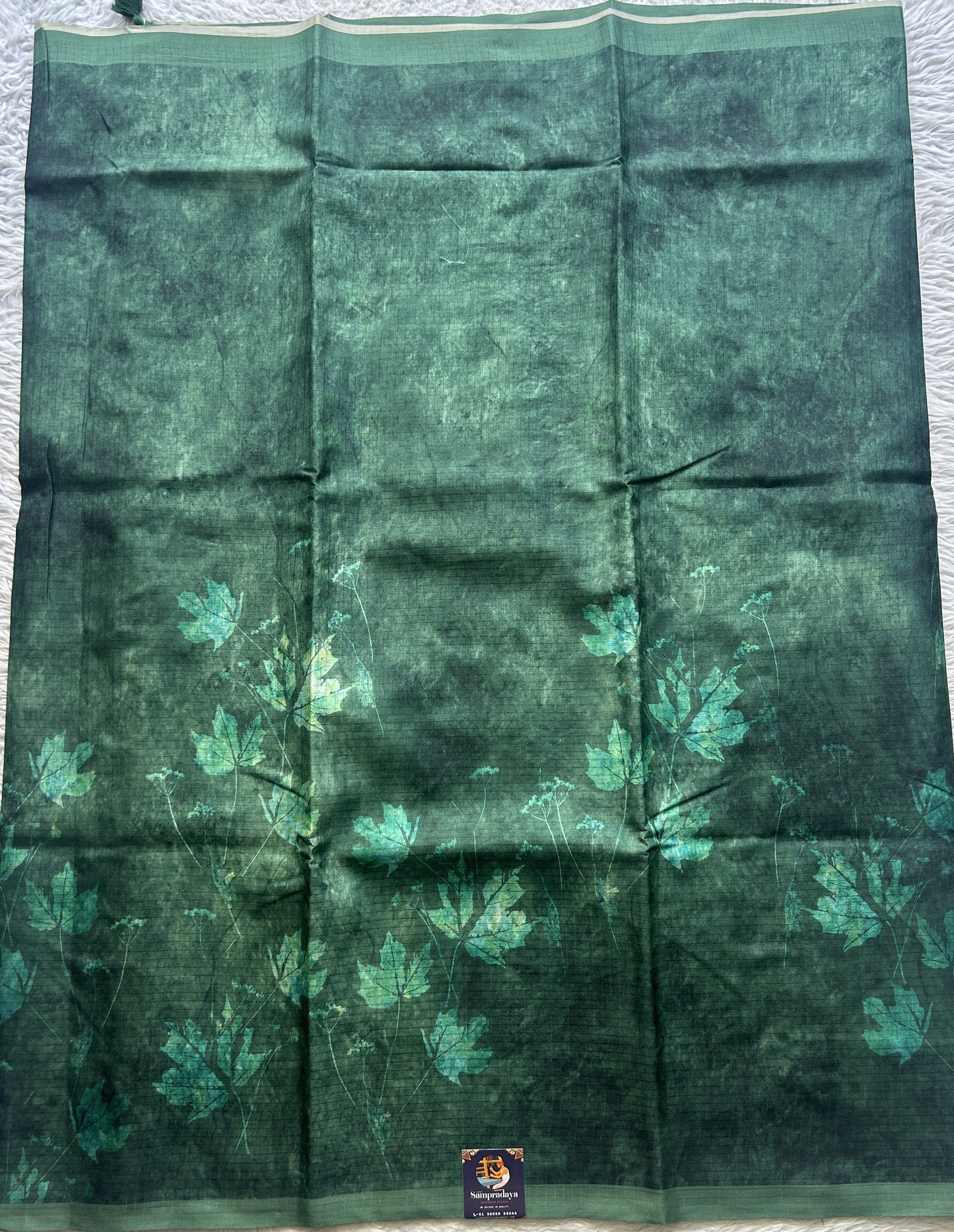 Semi Tussar Saree Forest Green Colored complemented with a Borderless. - Sampradaya Designer Studio