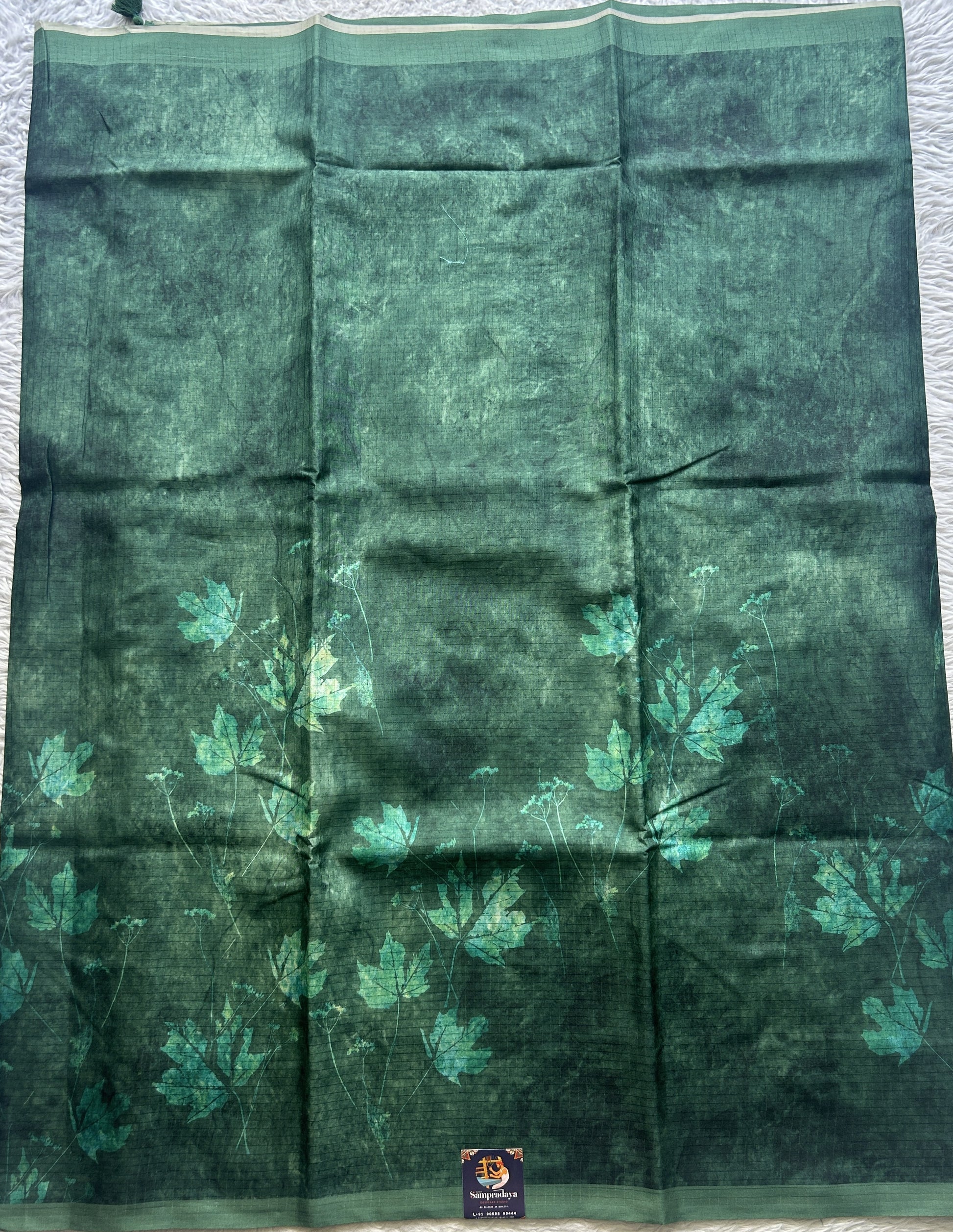 Semi Tussar Saree Forest Green Colored complemented with a Borderless. - Sampradaya Designer Studio