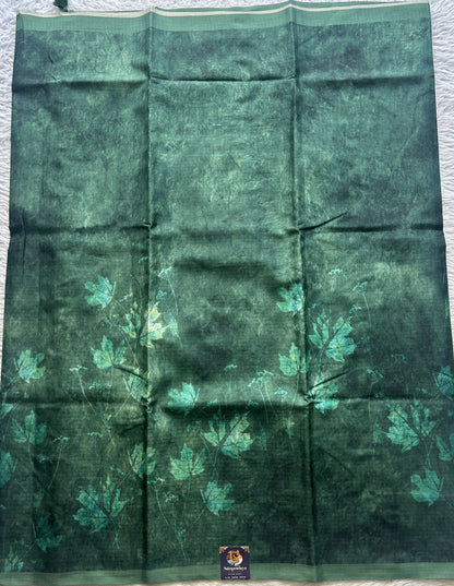 Semi Tussar Saree Forest Green Colored complemented with a Borderless. - Sampradaya Designer Studio