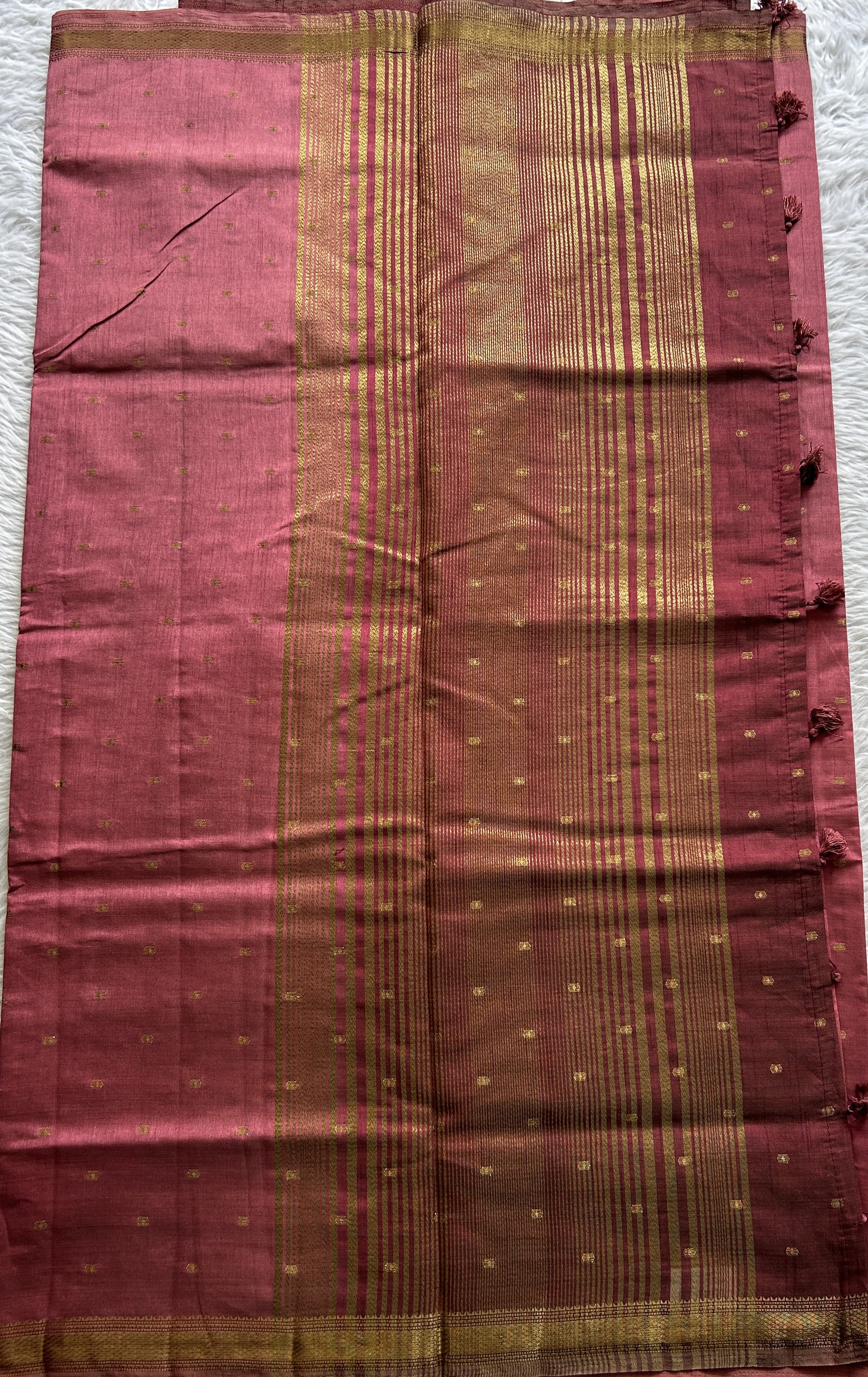 Semi Tussar Saree Onion Pink Colored Complemented with a Zari Border. - Sampradaya Designer Studio