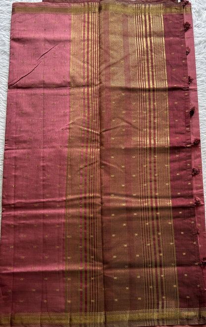 Semi Tussar Saree Onion Pink Colored Complemented with a Zari Border. - Sampradaya Designer Studio