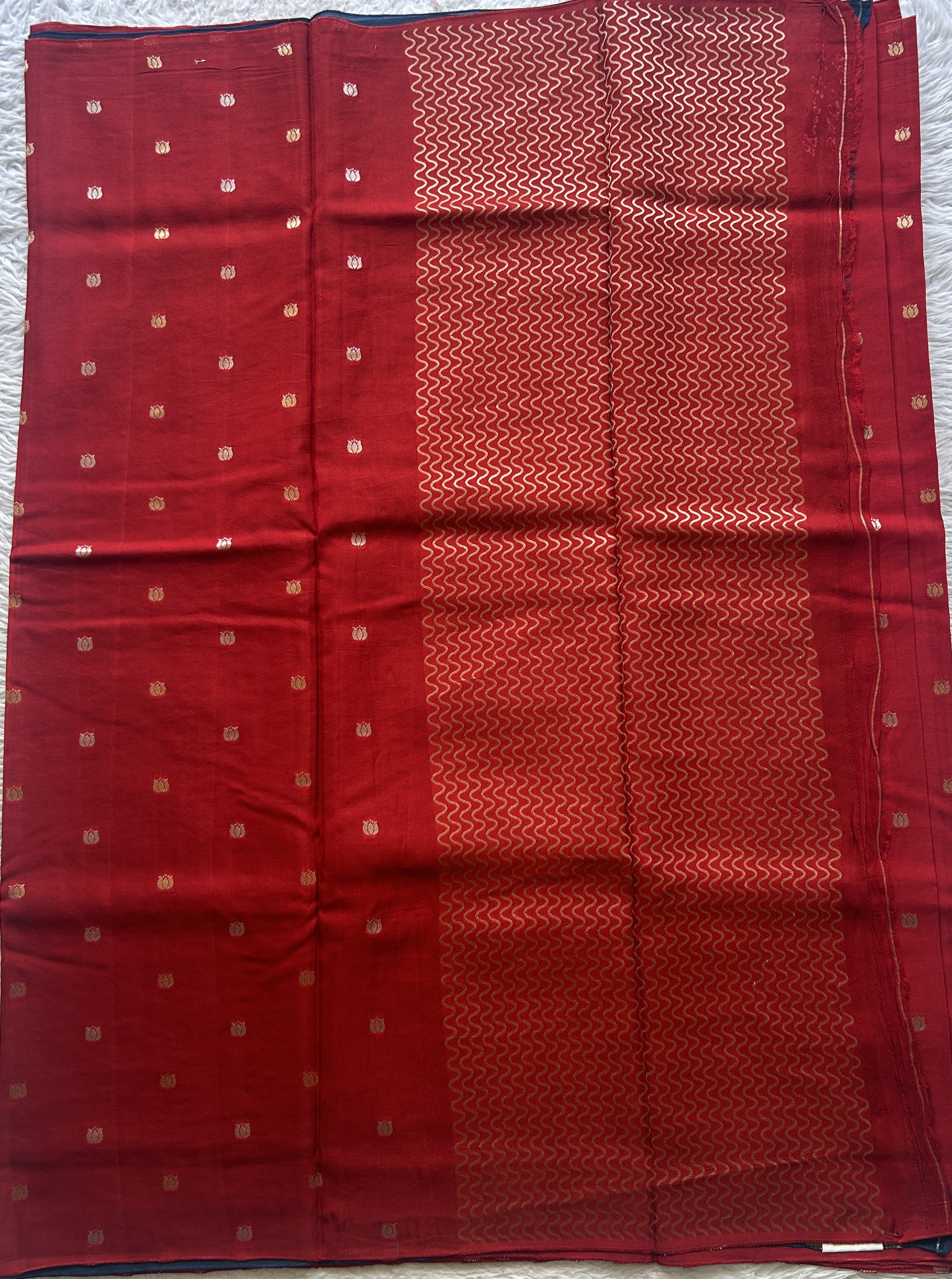 Semi Georgette Saree Red Colored Paired with a Borderless. - Sampradaya Designer Studio