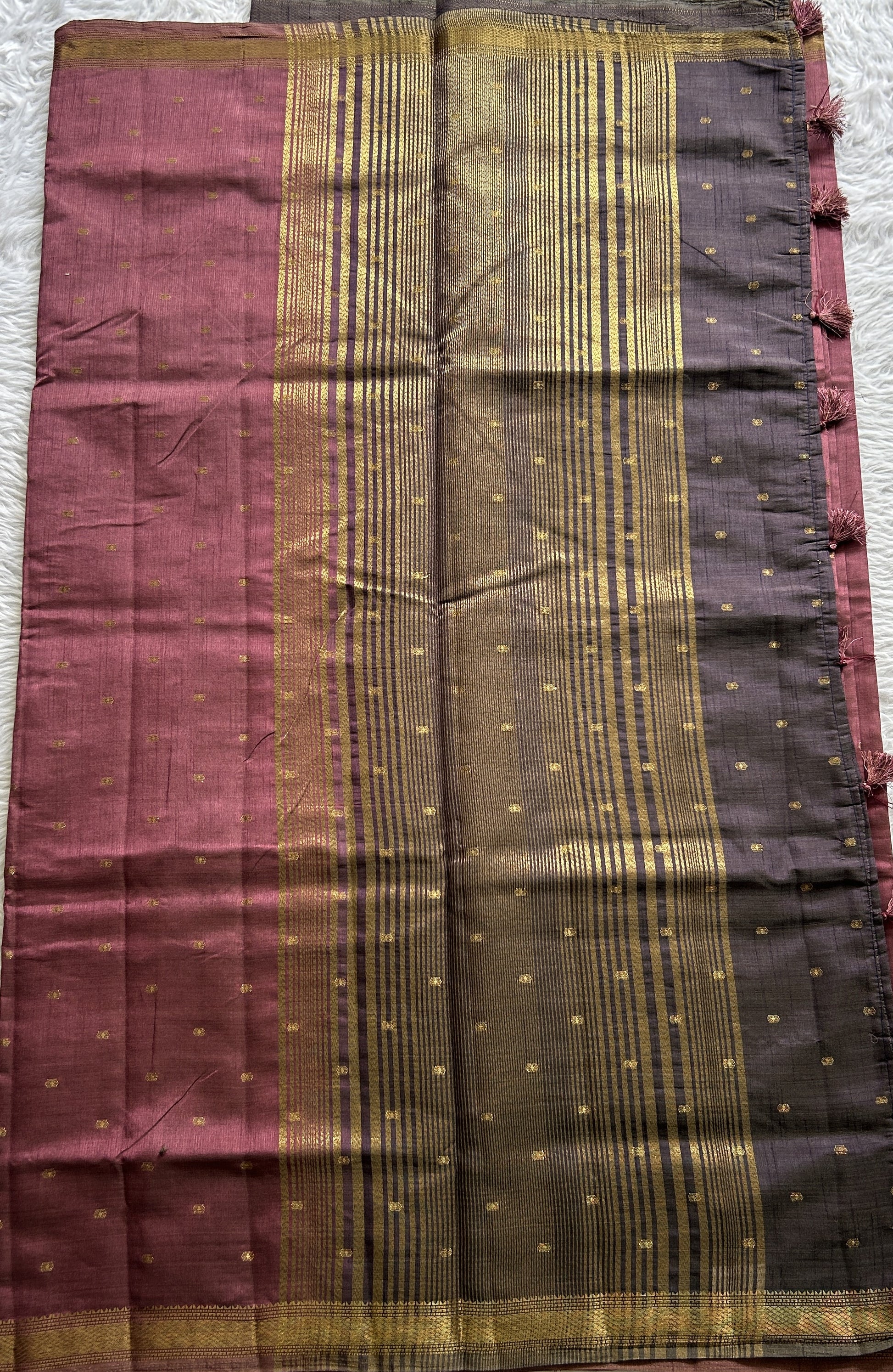 Semi Tussar Saree Magenta Purple Colored Complemented with a Zari Border. - Sampradaya Designer Studio