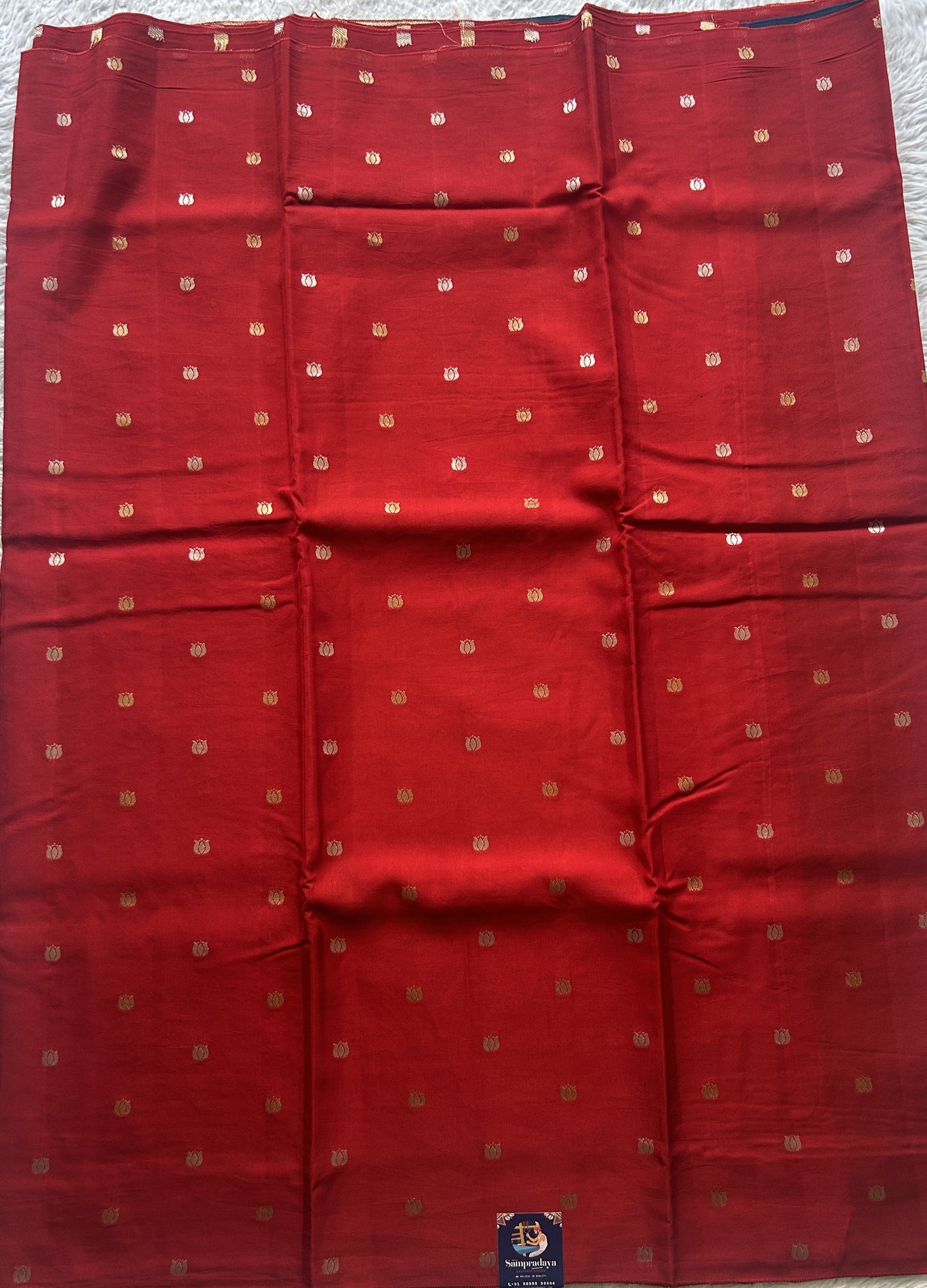 Semi Georgette Saree Red Colored Paired with a Borderless. - Sampradaya Designer Studio