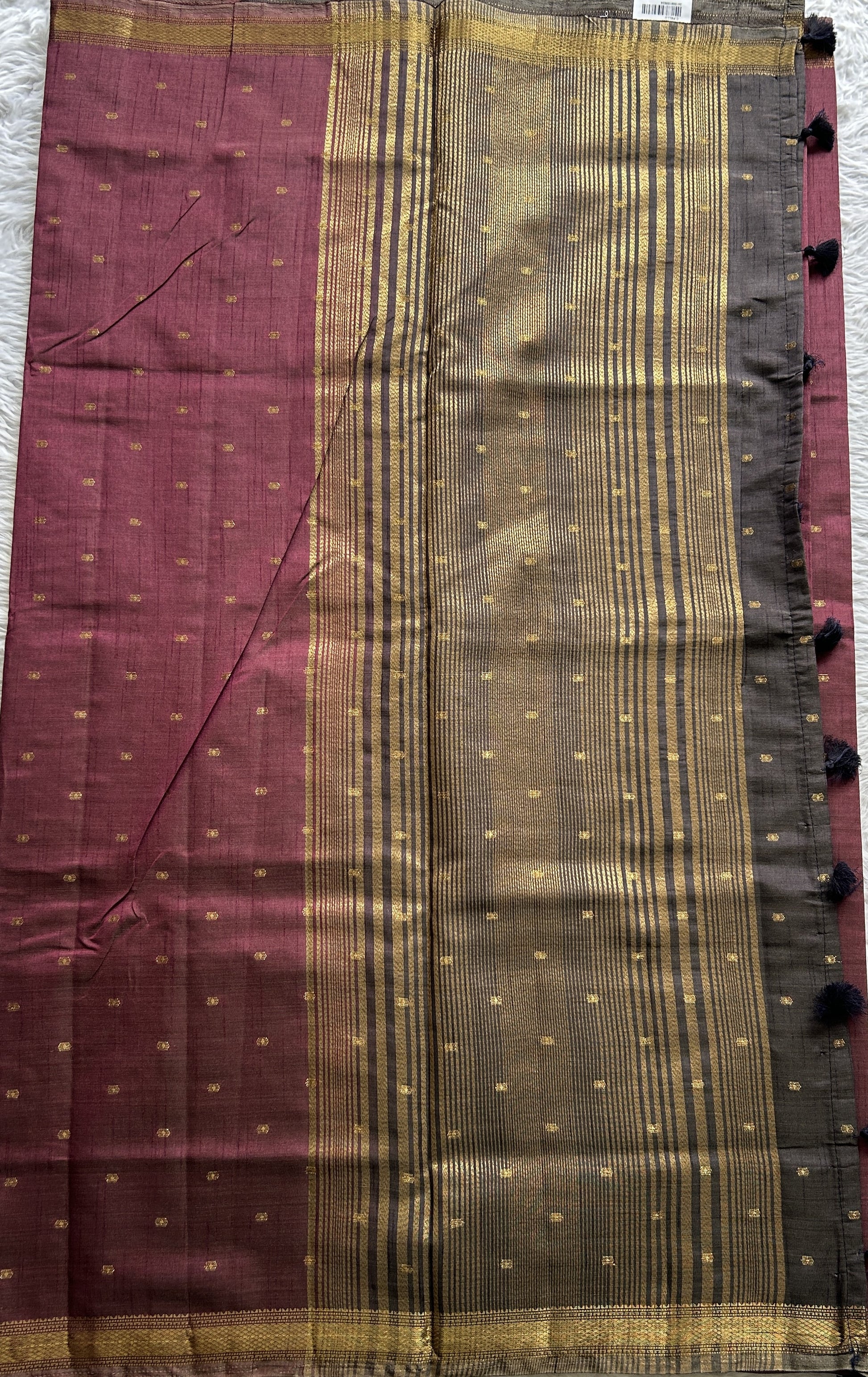 Semi Tussar Saree Brown Magenta Colored Complemented with a Zari Border. - Sampradaya Designer Studio