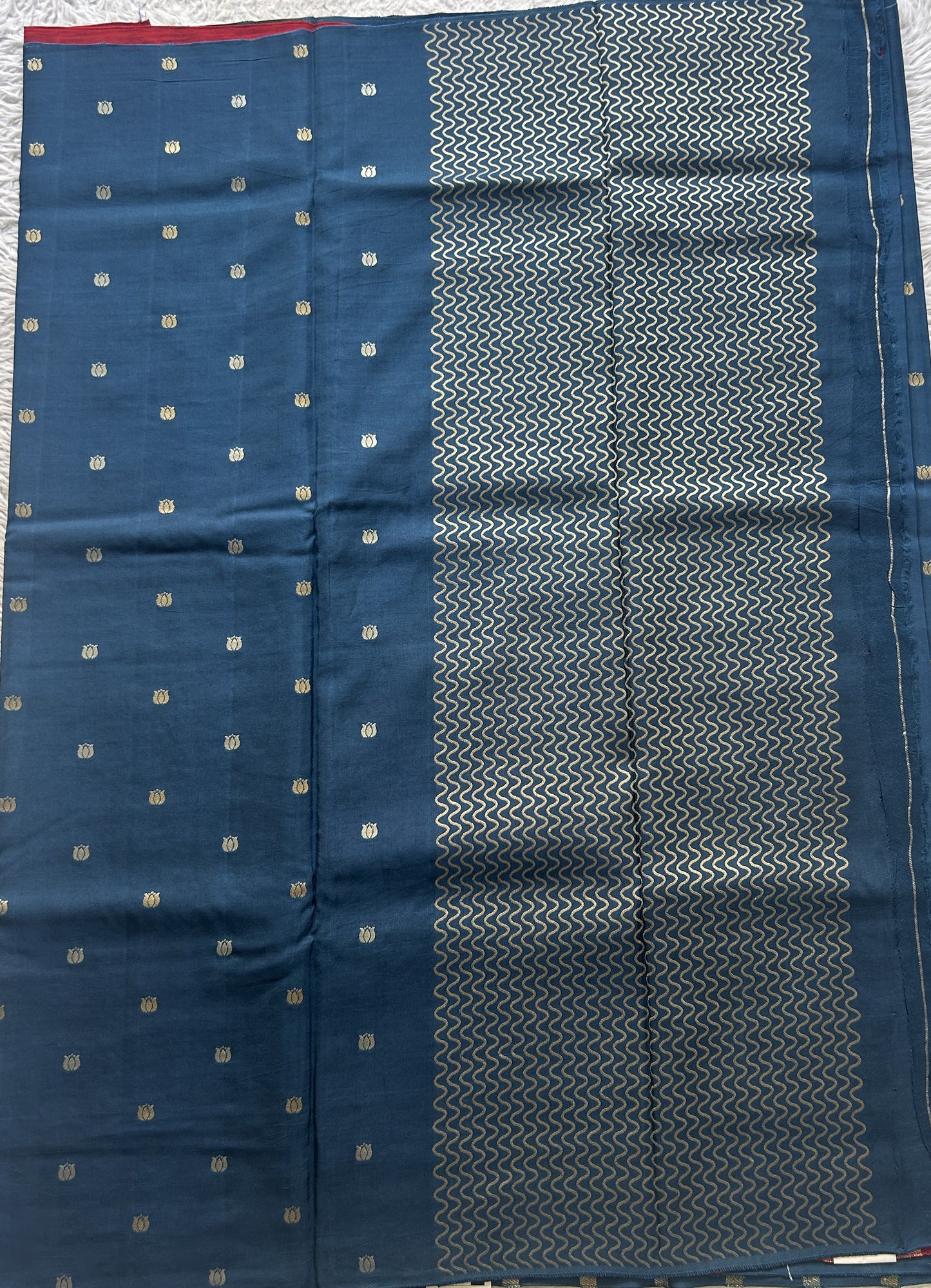 Semi Georgette Saree Peacock Blue Colored Paired with a Borderless. - Sampradaya Designer Studio