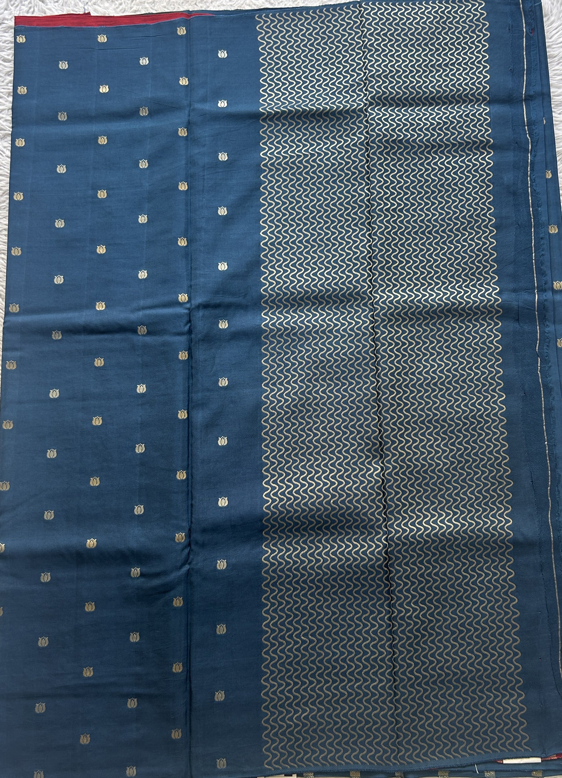 Semi Georgette Saree Peacock Blue Colored Paired with a Borderless. - Sampradaya Designer Studio