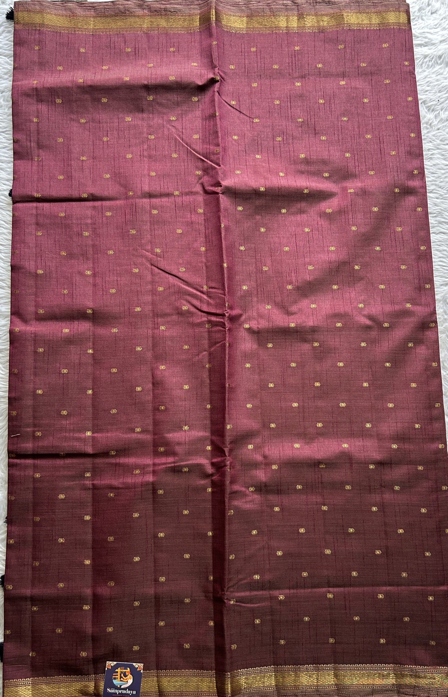 Semi Tussar Saree Brown Magenta Colored Complemented with a Zari Border. - Sampradaya Designer Studio