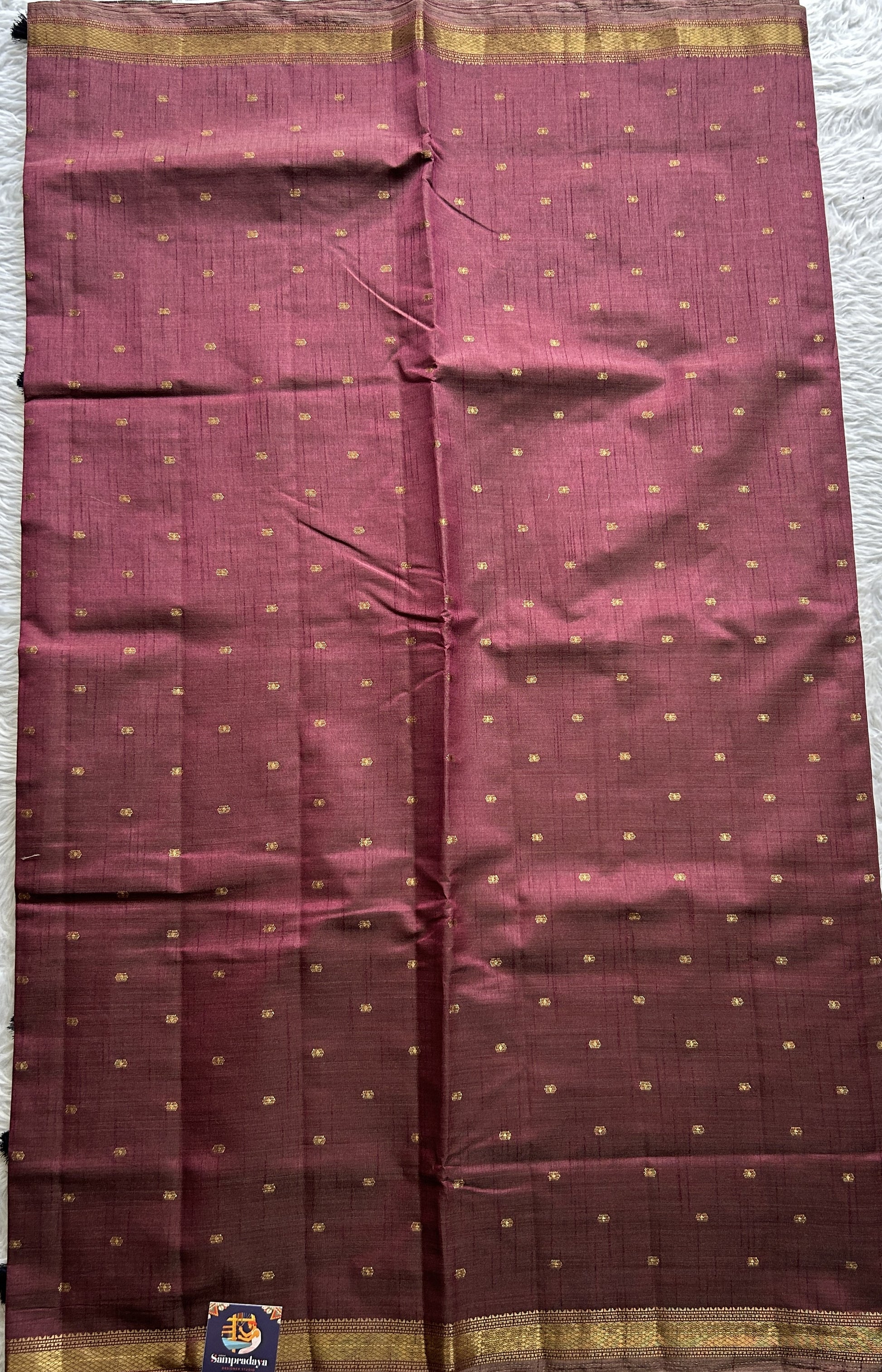 Semi Tussar Saree Brown Magenta Colored Complemented with a Zari Border. - Sampradaya Designer Studio