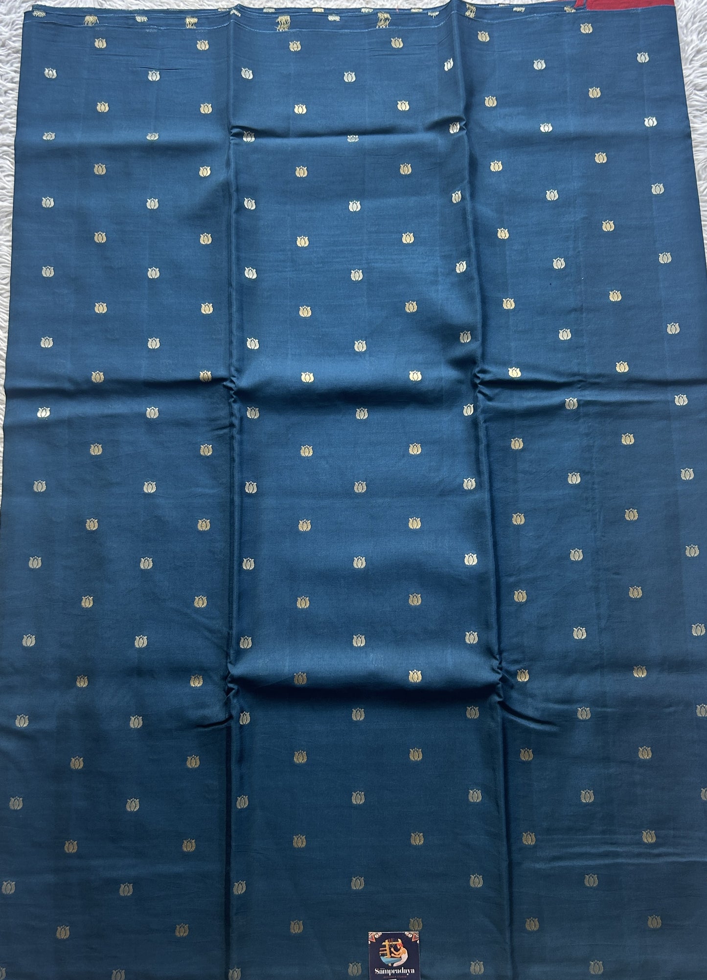Semi Georgette Saree Peacock Blue Colored Paired with a Borderless. - Sampradaya Designer Studio