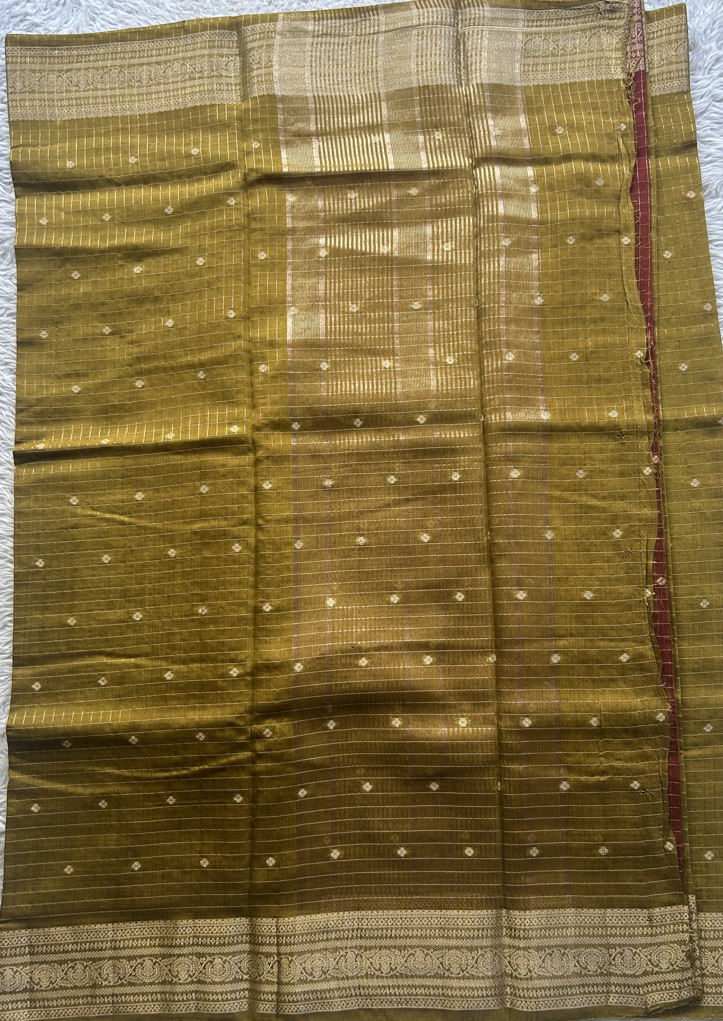 Semi Georgette Checks Saree Mustard Colored Paired with a Zari Border. - Sampradaya Designer Studio