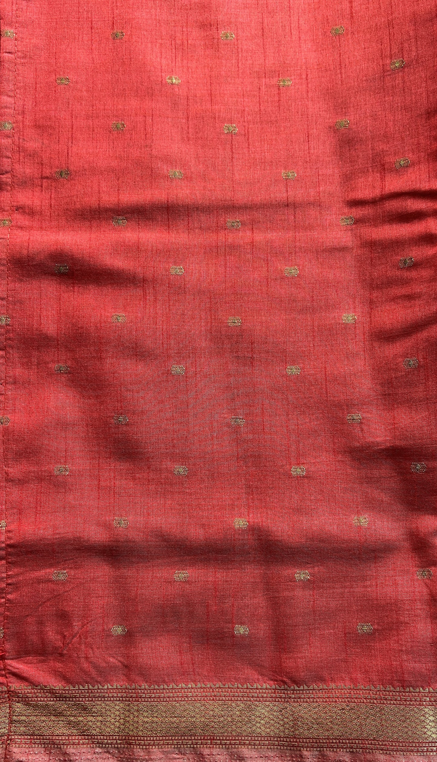 Semi Tussar Saree Turmeric Yellow Colored Complemented with a Zari Border. - Sampradaya Designer Studio