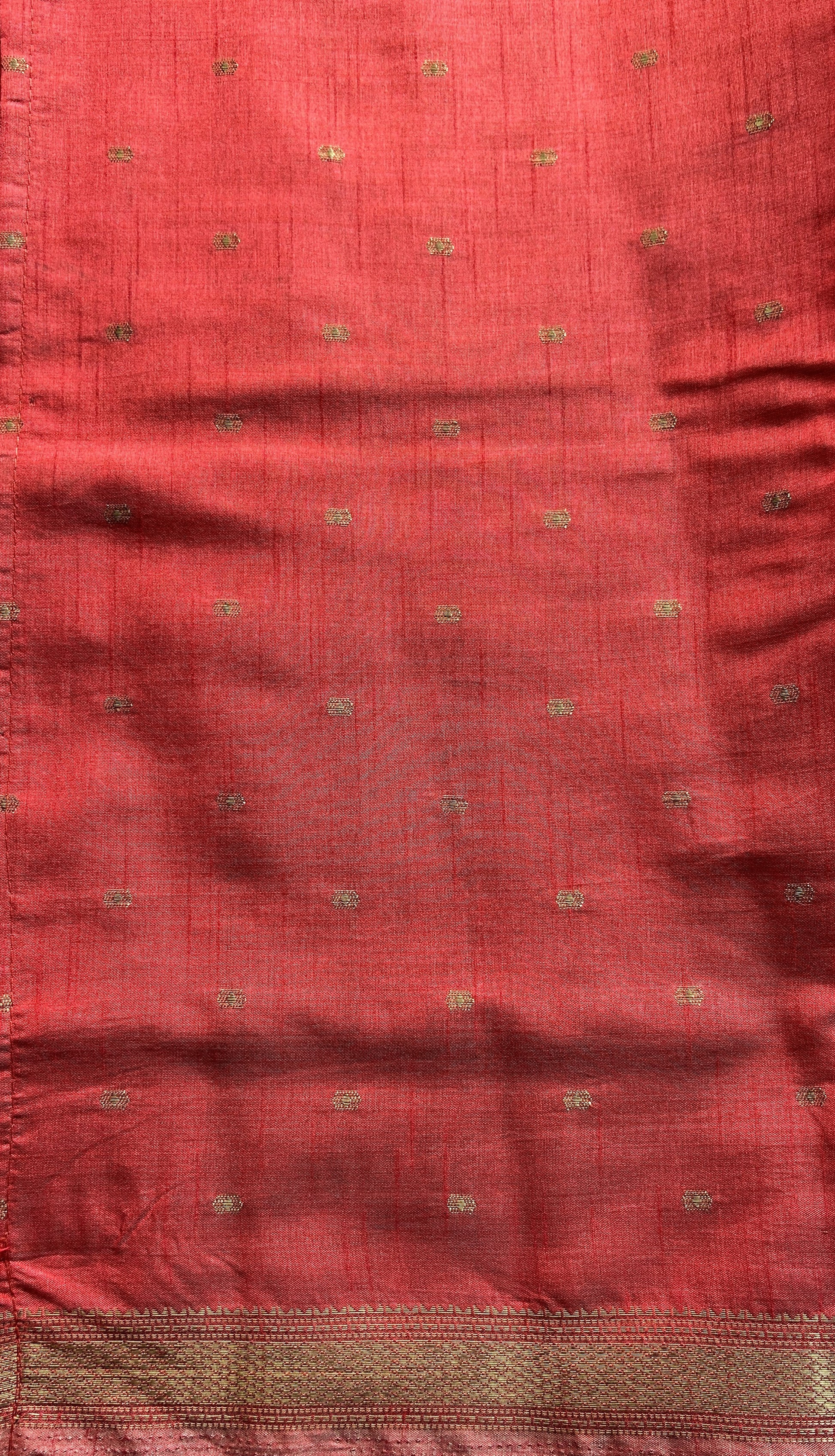 Semi Tussar Saree Turmeric Yellow Colored Complemented with a Zari Border. - Sampradaya Designer Studio