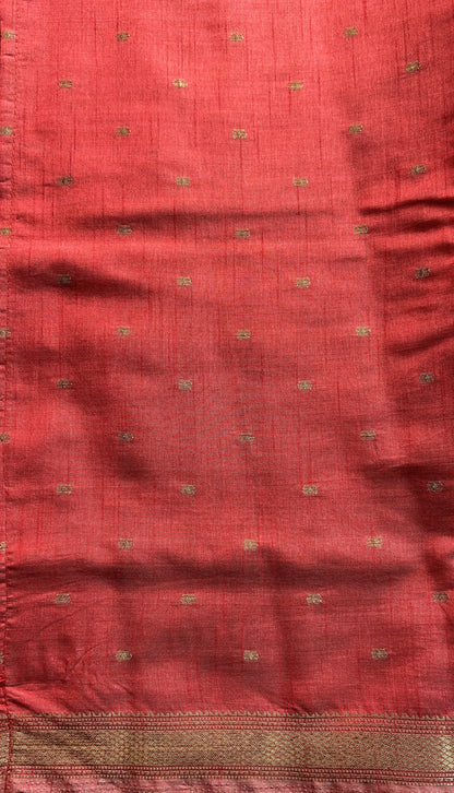 Semi Tussar Saree Turmeric Yellow Colored Complemented with a Zari Border. - Sampradaya Designer Studio