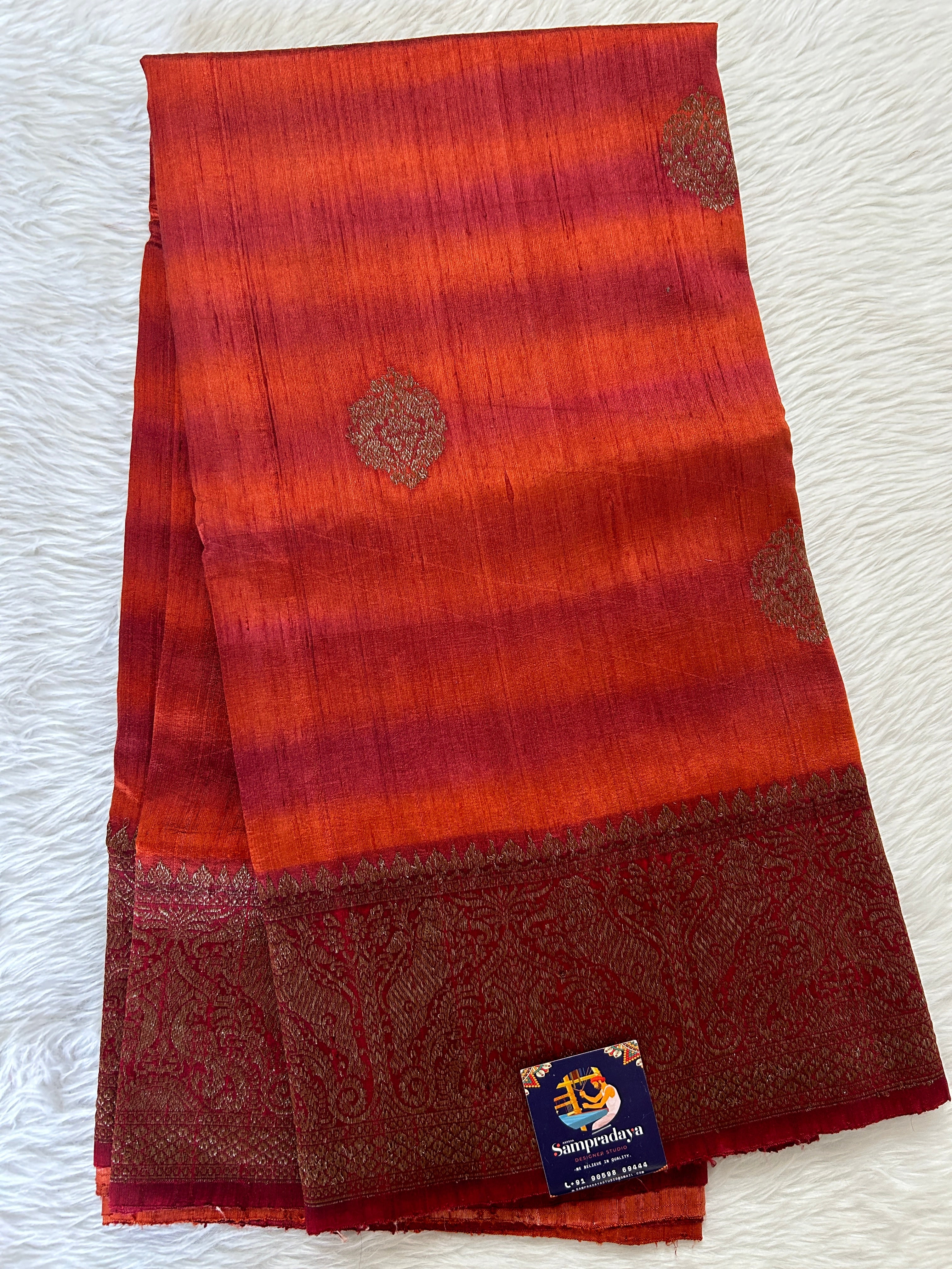 Sarice Color Raw Silk Sarees Orange and Maroon Double Shaded Color | Maroon Colored ...