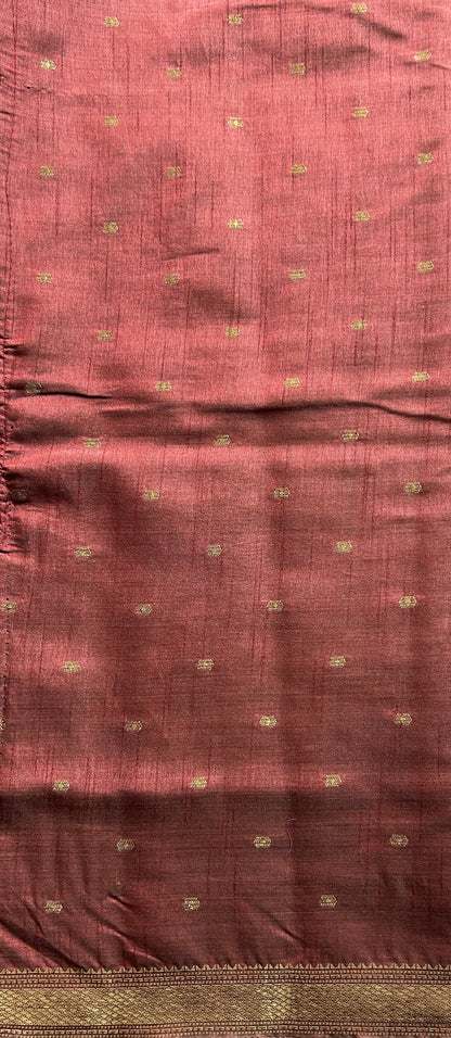 Semi Tussar Saree Snuff Colored Complemented with a Zari Border. - Sampradaya Designer Studio