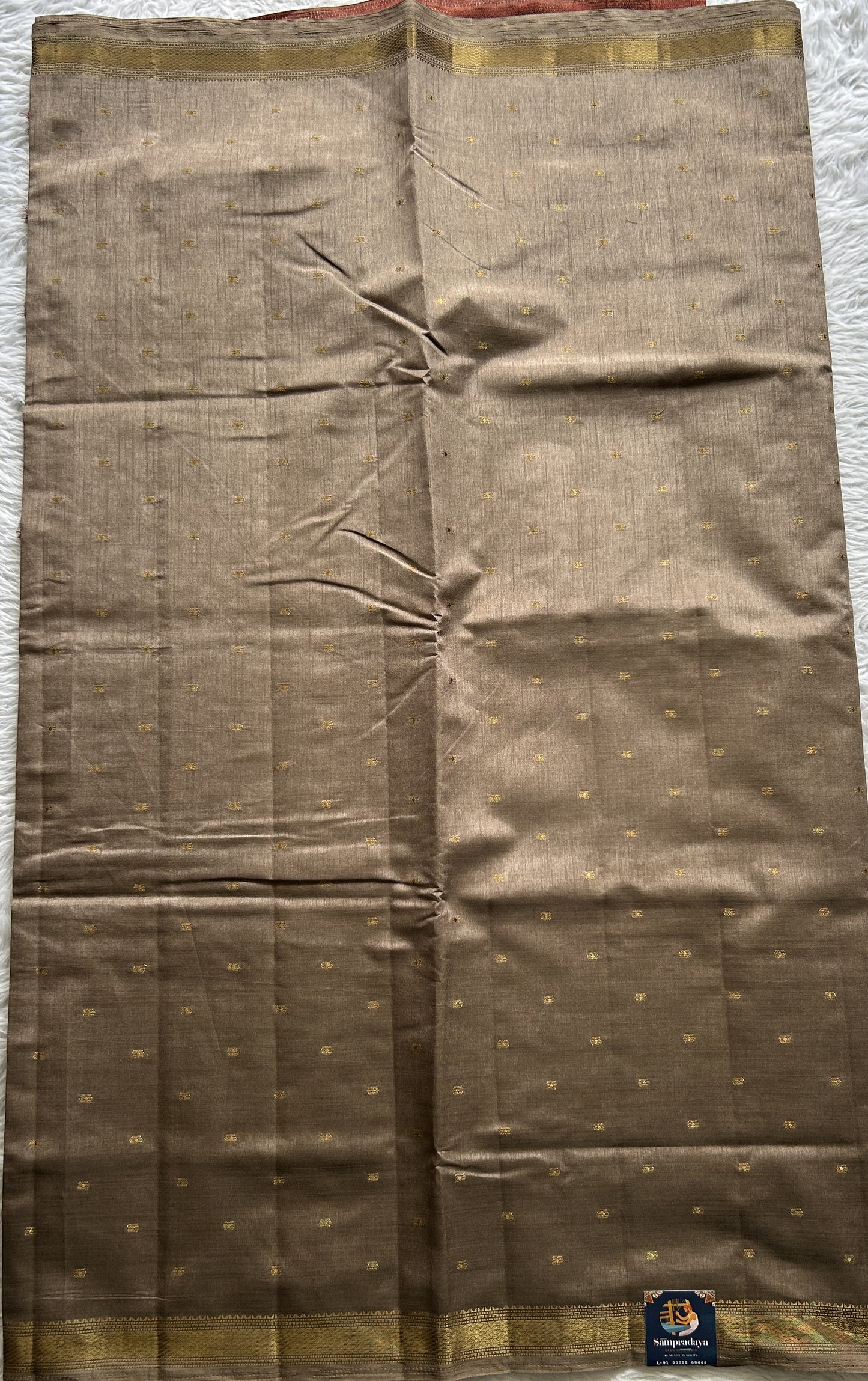 Semi Tussar Saree Snuff Colored Complemented with a Zari Border. - Sampradaya Designer Studio