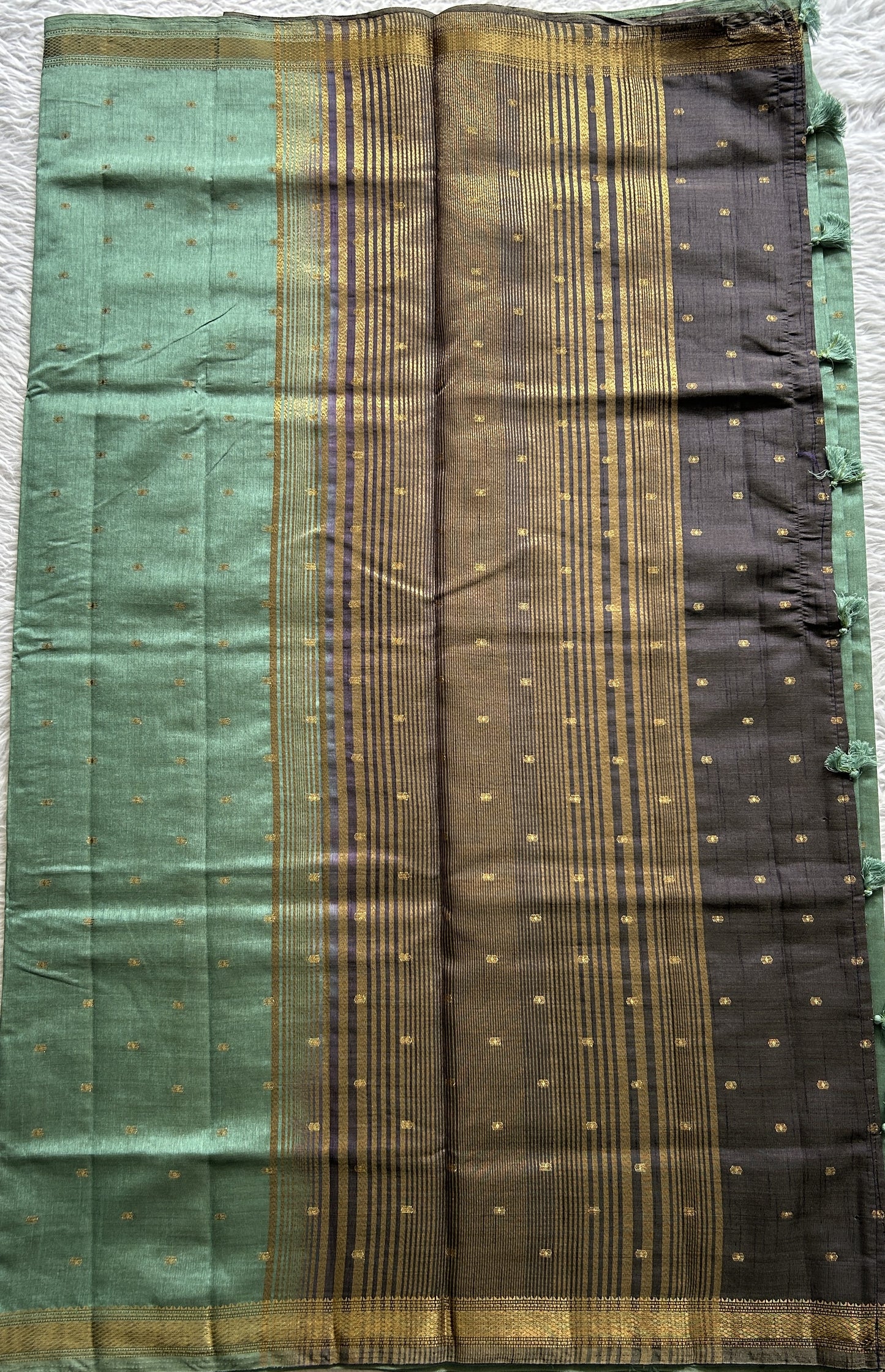 Semi Tussar Saree Sea Blue Colored Complemented with a Zari Border. - Sampradaya Designer Studio