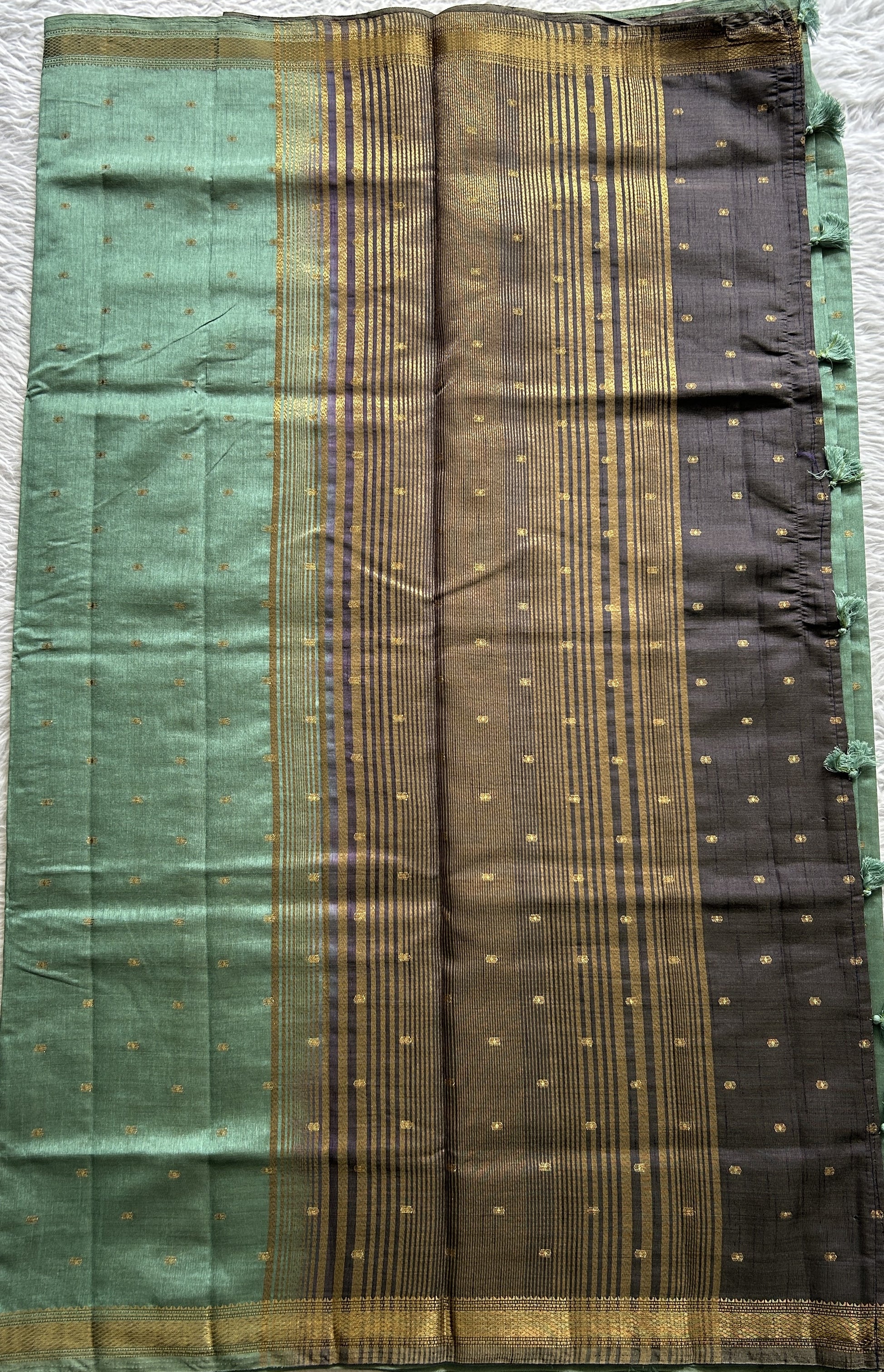 Semi Tussar Saree Sea Blue Colored Complemented with a Zari Border. - Sampradaya Designer Studio