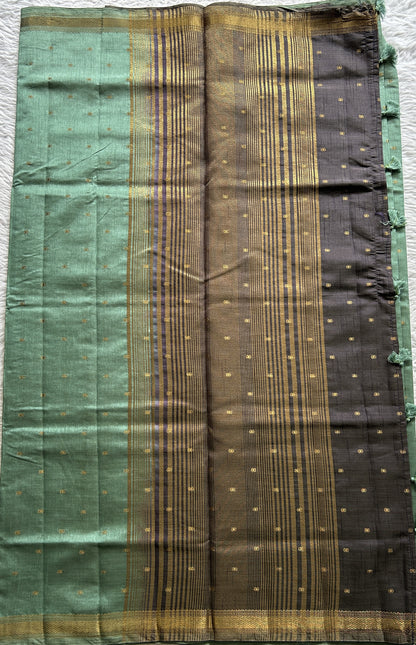 Semi Tussar Saree Sea Blue Colored Complemented with a Zari Border. - Sampradaya Designer Studio