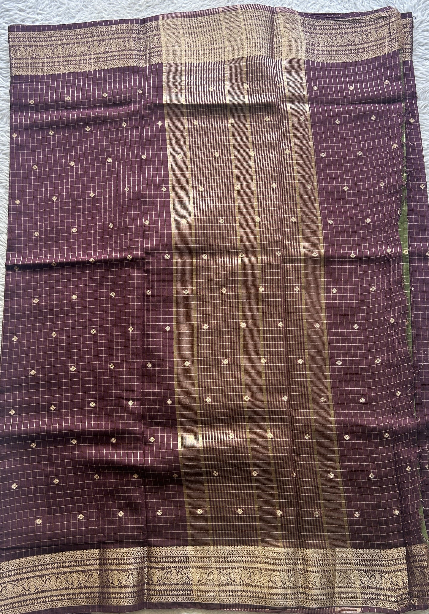 Semi Georgette Checks Saree Dark Purple Colored Paired with a Zari Border. - Sampradaya Designer Studio