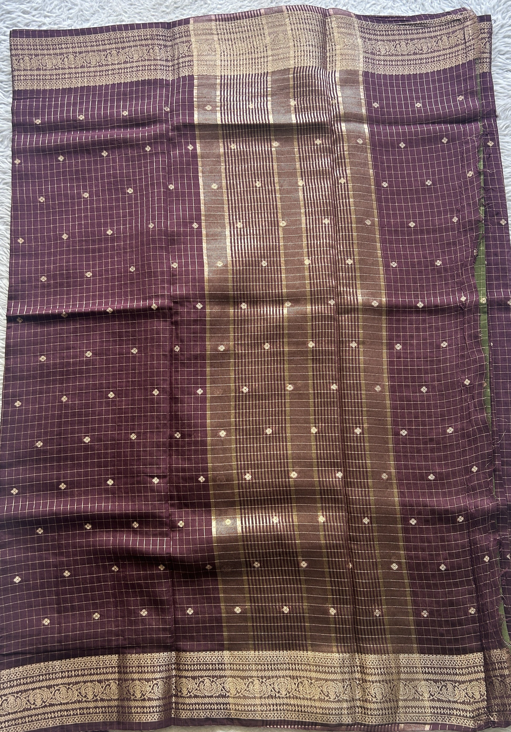Semi Georgette Checks Saree Dark Purple Colored Paired with a Zari Border. - Sampradaya Designer Studio